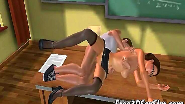 Brunette With Glasses Gets Fucked Hard In Sexy 3D Anime Action