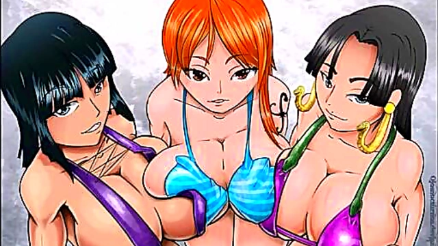 Hentai One Piece – Boa & Nami Take Turns Pleasing Robin In Steamy Anime Sex Scene