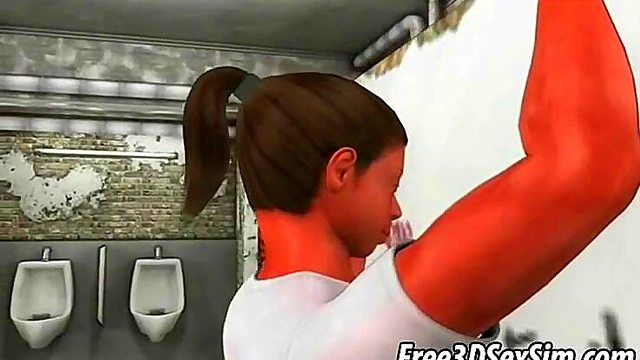 Busty Brunette Sucks Dick Through Glory Hole For 3D Anime Blowjob Feast