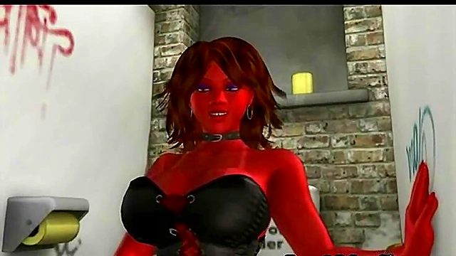 Busty Brunette Sucks Dick Through Glory Hole For 3D Anime Blowjob Feast