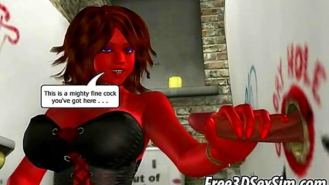 Busty Brunette Sucks Dick Through Glory Hole For 3D Anime Blowjob Feast