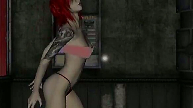 Redhead Stripper Dances On Stage Before Hardcore 3D Blowjob Session