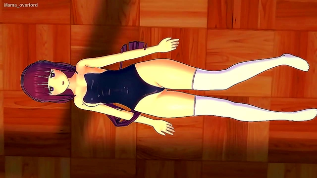 Purple-Haired Fern Fucks in Tight Swimsuit for Uncensored Anime Hentai Orgasm