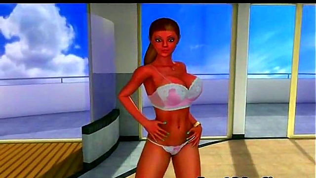 Busty 3D Cartoon Brunette Flaunts Her Big Tits Seductively