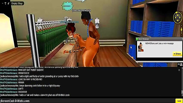 3D Cartoon Anime Chick Gets Gold-Toned Dick In Every Hole On IMVU Game