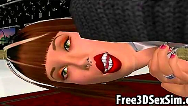 Sexy 3D Cartoon Brunette Sucks Hard Cock For Intense Blowjob Session