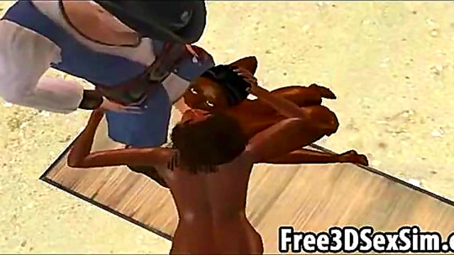 Sexy 3D Ebony Hotties Suck Dick & Get Fucked Hard In Anime Group Scene