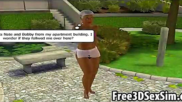 Sexiest 3D Babe Gets Double Teamed Hardcore in Park Adventure