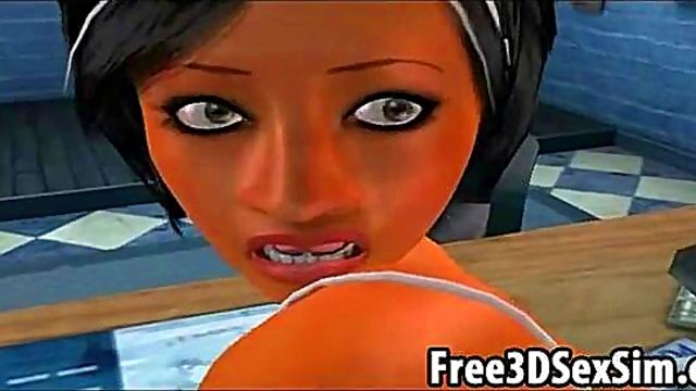 Foxy 3D Cartoon Secretary Sucks Dick & fucks Hardcore in Office Setting