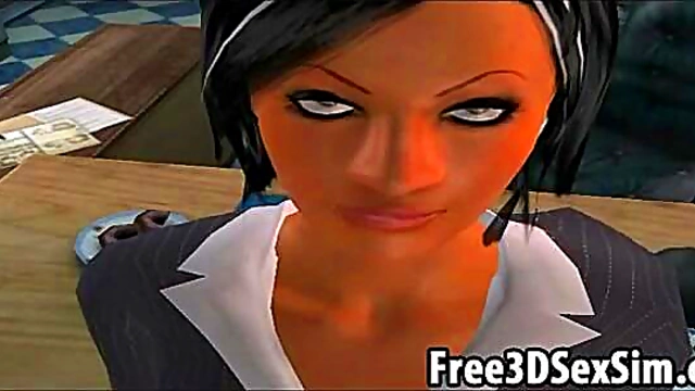Foxy 3D Cartoon Secretary Sucks Dick & fucks Hardcore in Office Setting