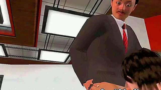 Foxy 3D Brunette Babe Gets Double Teamed Hardcore in Office Anime Scene