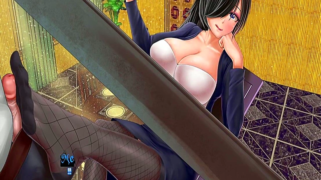 Succubus Seductress Gives Sneaky Tabletop Footjob in Horror Mansion Anime