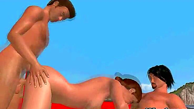 Sexy 3D Cartoon Babe Gets Double Teamed Hardcore On A Boat Outdoors