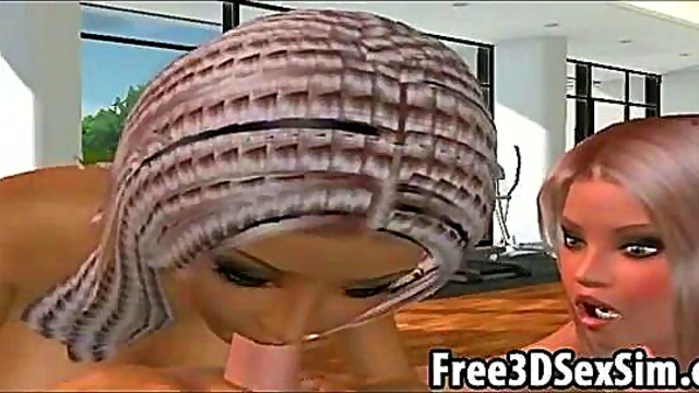 Two Sexy 3D Cartoon Babes Share Rock Hard Cock In Hot Group Action