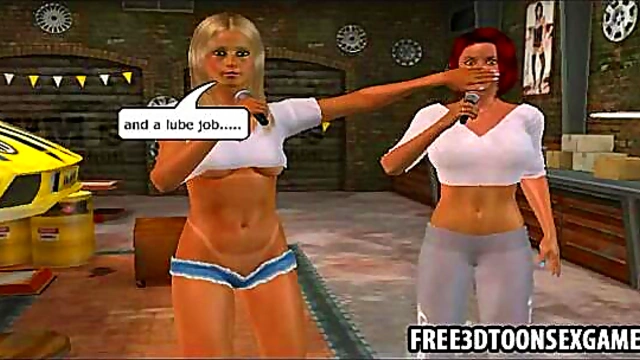 Threesome Fun With Two Sexy 3D Cartoon Cuties At The Garage