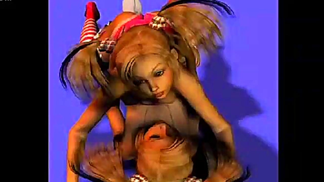 Sexy 3D Anime Babe Strips Dirty in Hardcore Club for Blowjob Fun