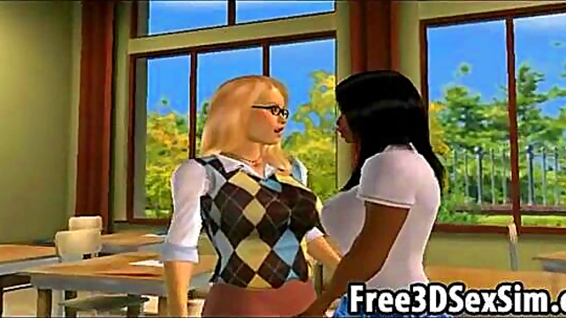 Two Sexy 3D Cartoon Hotties Explore Lesbian Desires In Hot Anime Action