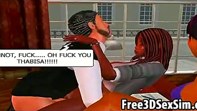 Lucky Stud Fucks Two 3D Ebony Babes In The Office For A Wild Group Session