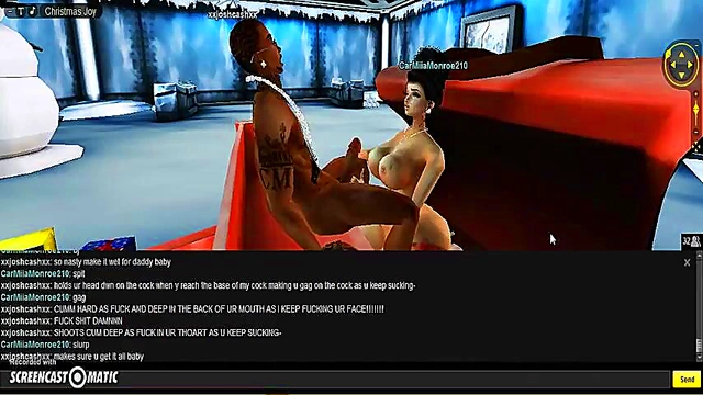 Carmiia X-Mas Room Head Bangs in 3D Anime Game Paradise