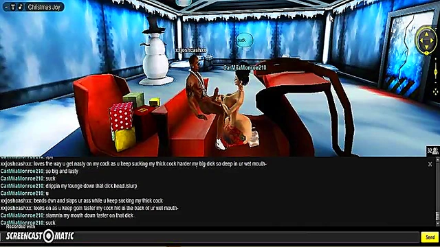 Carmiia X-Mas Room Head Bangs in 3D Anime Game Paradise