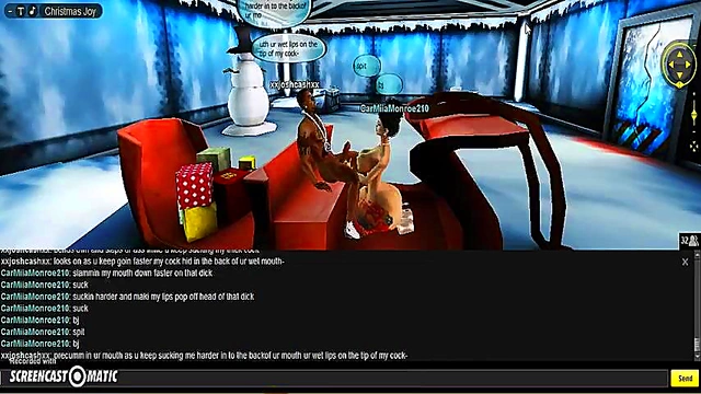 Carmiia X-Mas Room Head Bangs in 3D Anime Game Paradise