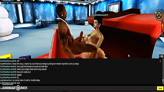 Carmiia X-Mas Room Head Bangs in 3D Anime Game Paradise