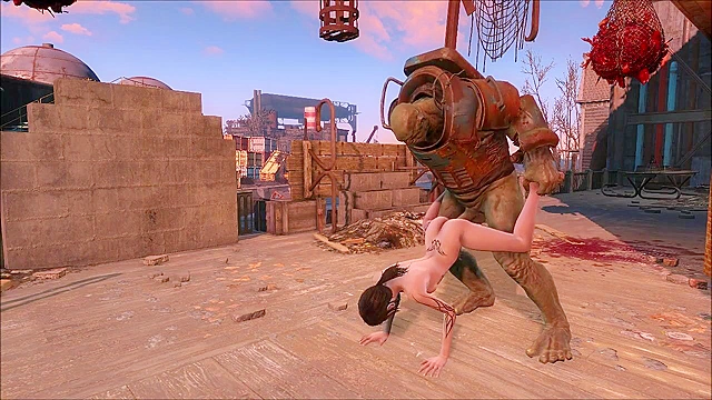 Petite hentai teen gets her faced fucked by fallout monster