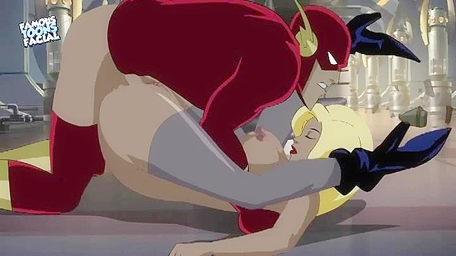 The flash gets a blowjob and titty fuck from a busty villain