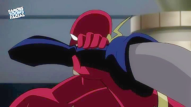 The flash gets a blowjob and titty fuck from a busty villain