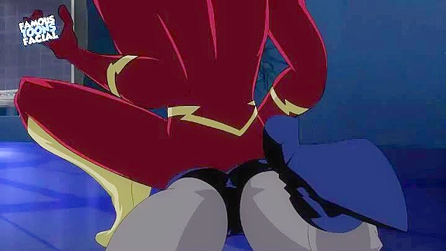 The flash gets a blowjob and titty fuck from a busty villain