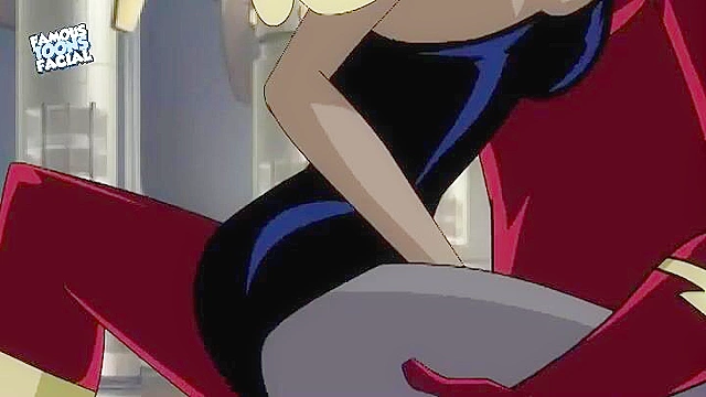 The flash gets a blowjob and titty fuck from a busty villain