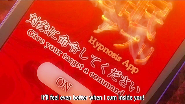 Pervy dude uses hypnosis app on anime schoolgirl with huge tits for public fuck