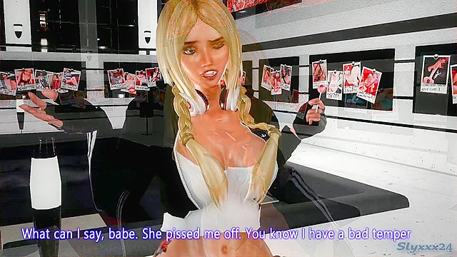 Busty 3d animated milf with red hair takes a thick cock from blonde futa