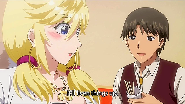 Hitozuma Life: One Time Gal 1 - Busty blonde hentai milf gives three young guys nasty blowjobs