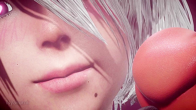 2B sucks off and fucks two huge futa dicks in a bathroom gloryhole