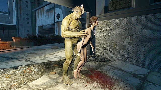 Fallout 4 A big green monster cock sucked by teen on her knees