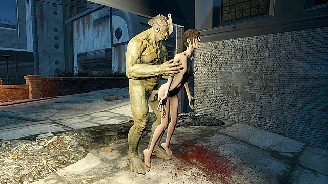 Fallout 4 A big green monster cock sucked by teen on her knees