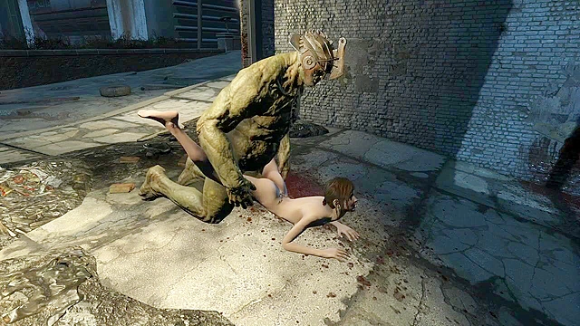 Fallout 4 A big green monster cock sucked by teen on her knees