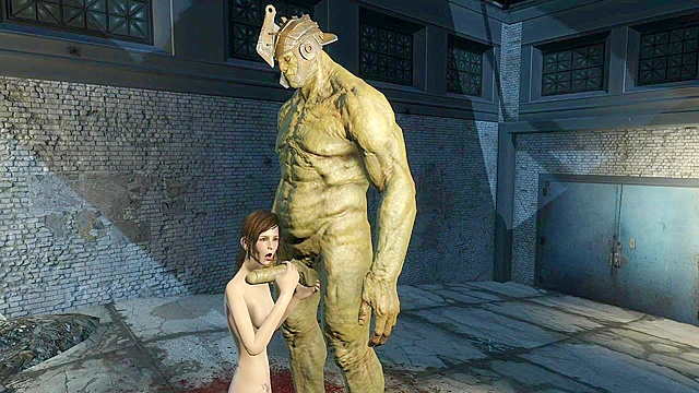 Fallout 4 A big green monster cock sucked by teen on her knees