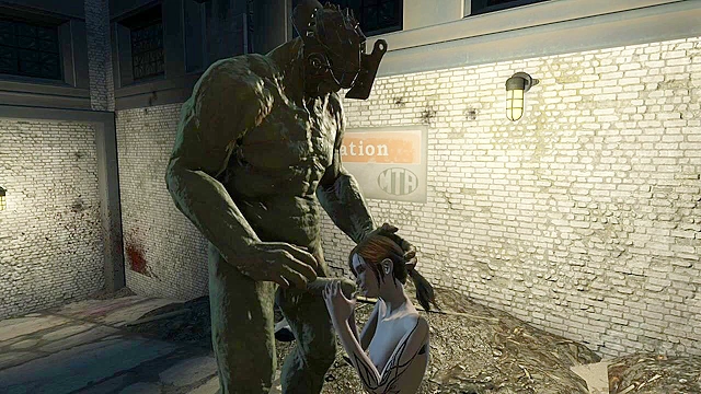 Fallout 4 A big green monster cock sucked by teen on her knees