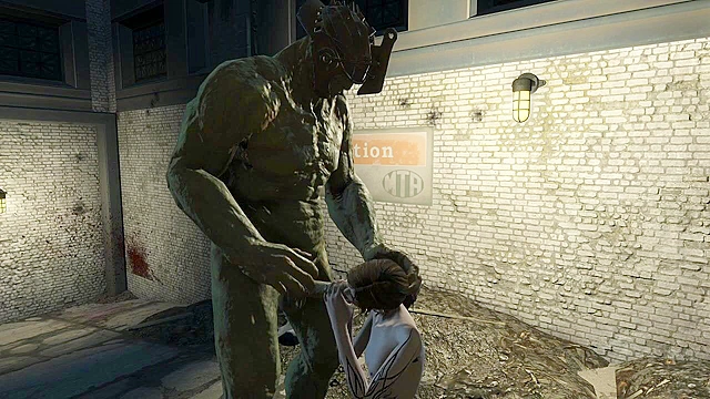 Fallout 4 A big green monster cock sucked by teen on her knees