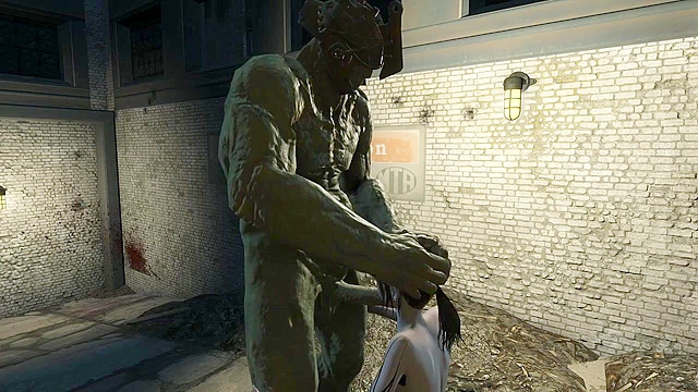 Fallout 4 A big green monster cock sucked by teen on her knees
