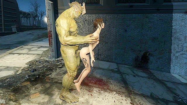 Fallout 4 A big green monster cock sucked by teen on her knees