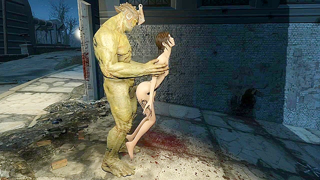 Fallout 4 A big green monster cock sucked by teen on her knees