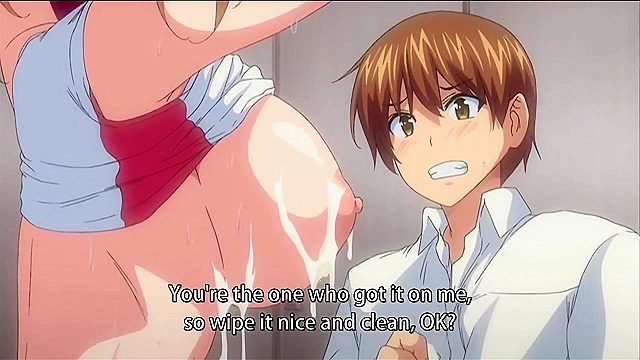 Sporty hentai teen with huge tits has a pervy guy suck out her nipples