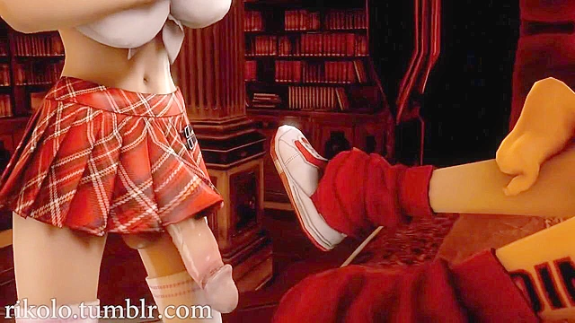 Schoolgirl with an enormous futa cock double penetrates girls asshole