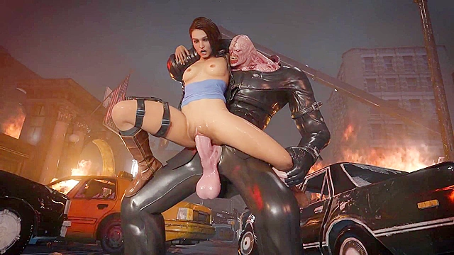 Jill Valentine gets fucked by Nemesis's giant zombie cock