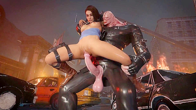Jill Valentine gets fucked by Nemesis's giant zombie cock