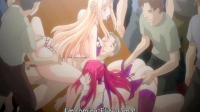 Oujo & Onna 1 - Busty blonde anime princess squirts from all the perverts staring at her