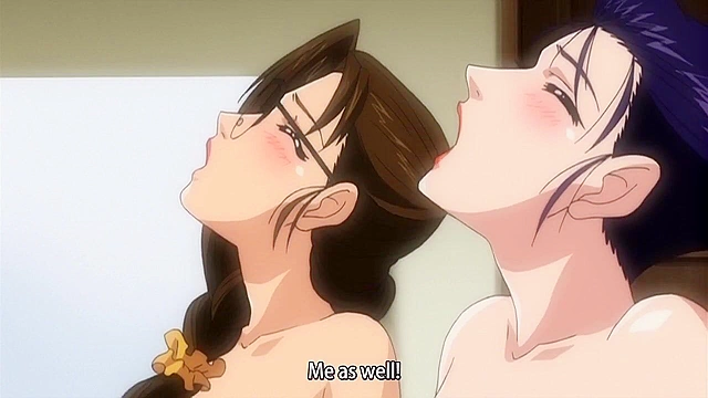 Horny japanese aunt and hentai girl give a double blowjob to dirty pervert